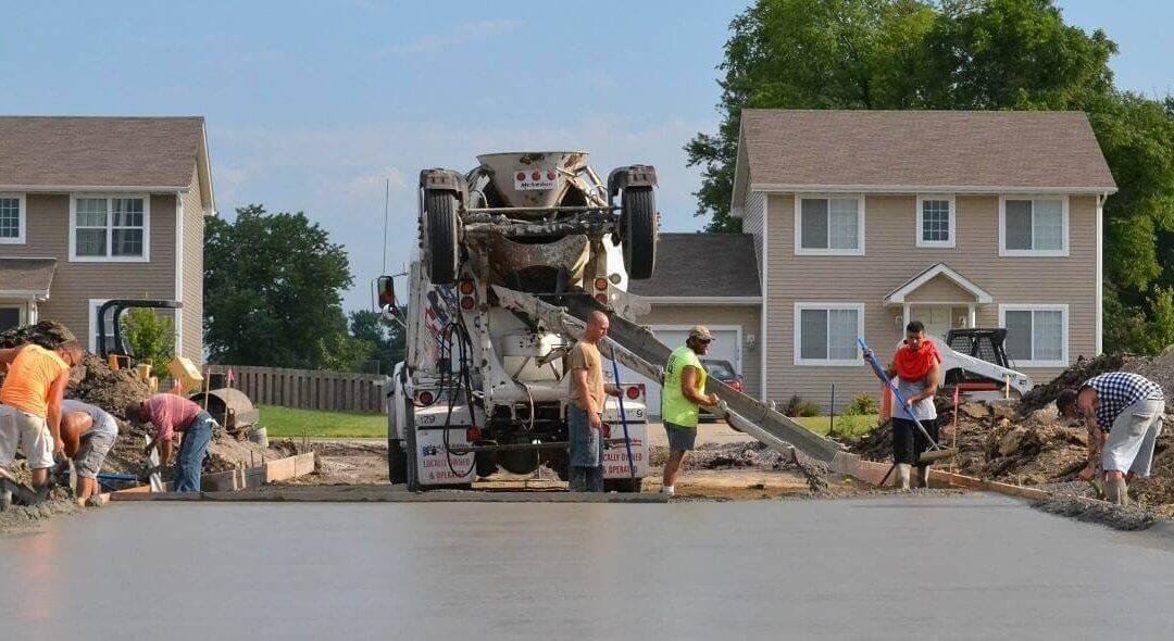 A construction crew pouring Liberty Ready Mix concrete for a residential project in the Des Moines area.